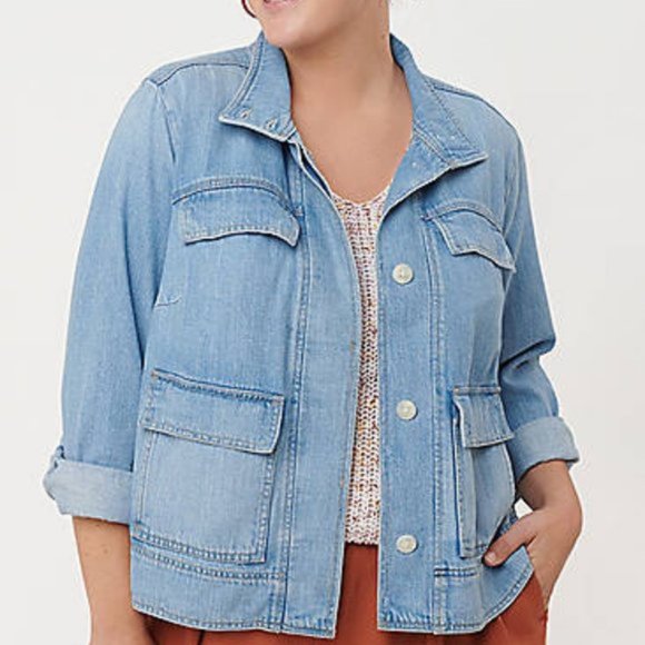 LOFT Plus Swing Denim Utility Jacket - Picture 1 of 11